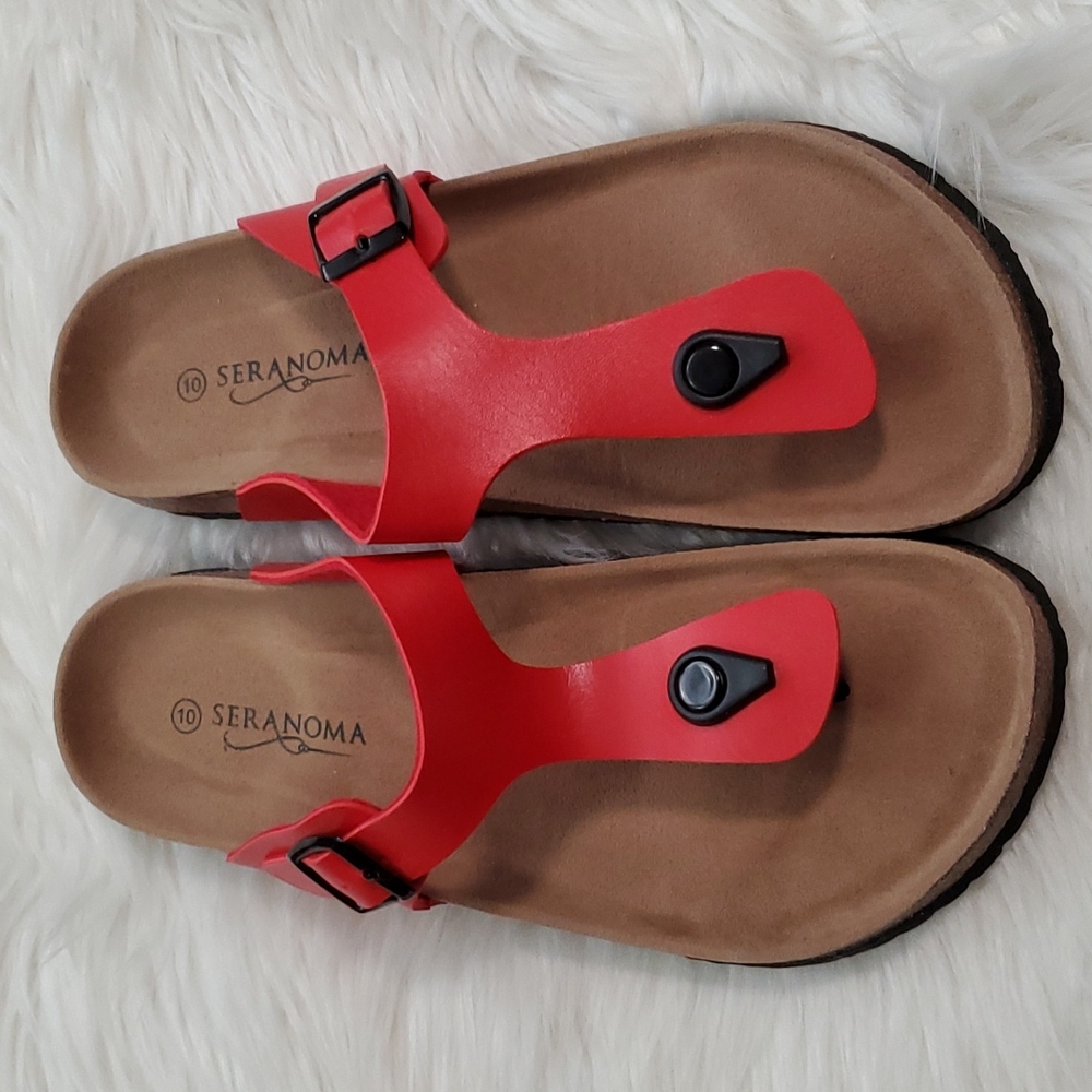 Seranoma Womens Cork Open Toe Sandal Red Comfort Sandal Size 10